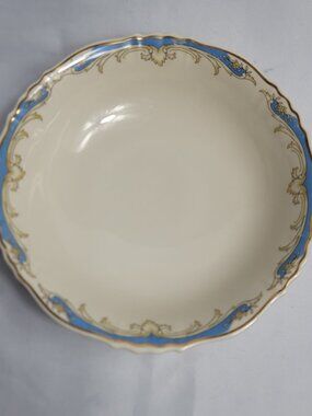 Syracuse China Carvel Round Serving Bowl 9 Inch Ivory with Blue Panels & Gold